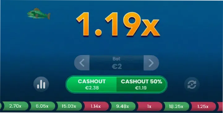 Big Bass Crash cashout menu